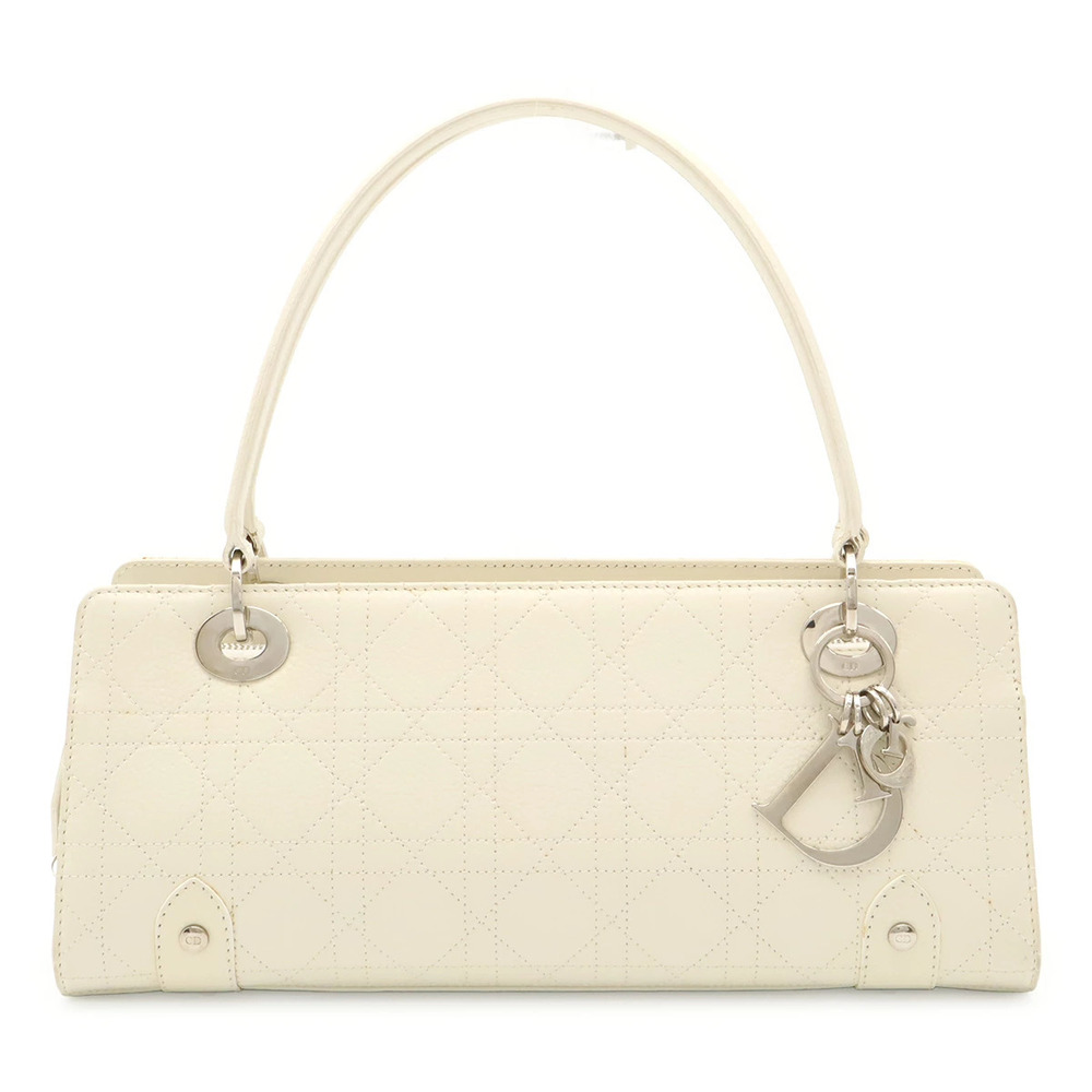 Christian Dior Cannage 2way Shoulder Bag Hobo Horizontal Leather Ivory White